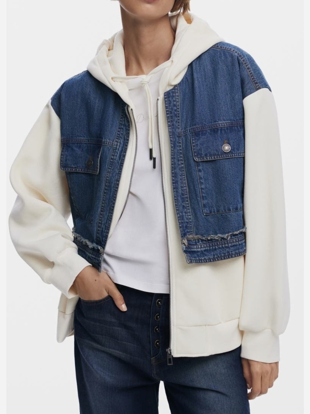 Denim Combo Full Zip Hoodie